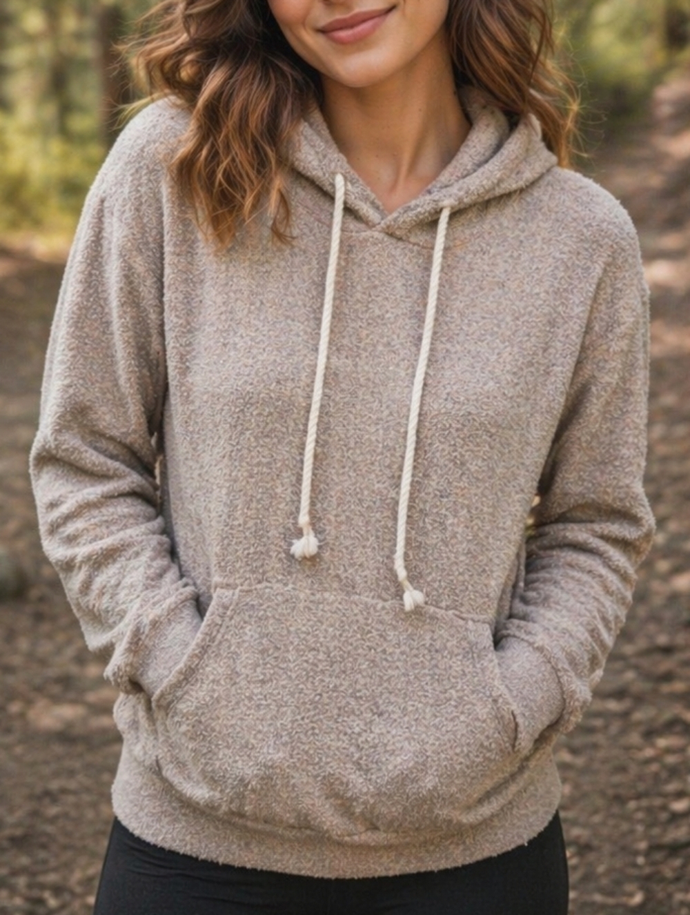 Young Fabulous & Broke Cozy Beige Terry Hoodie Drawstring Pullover Relaxed
